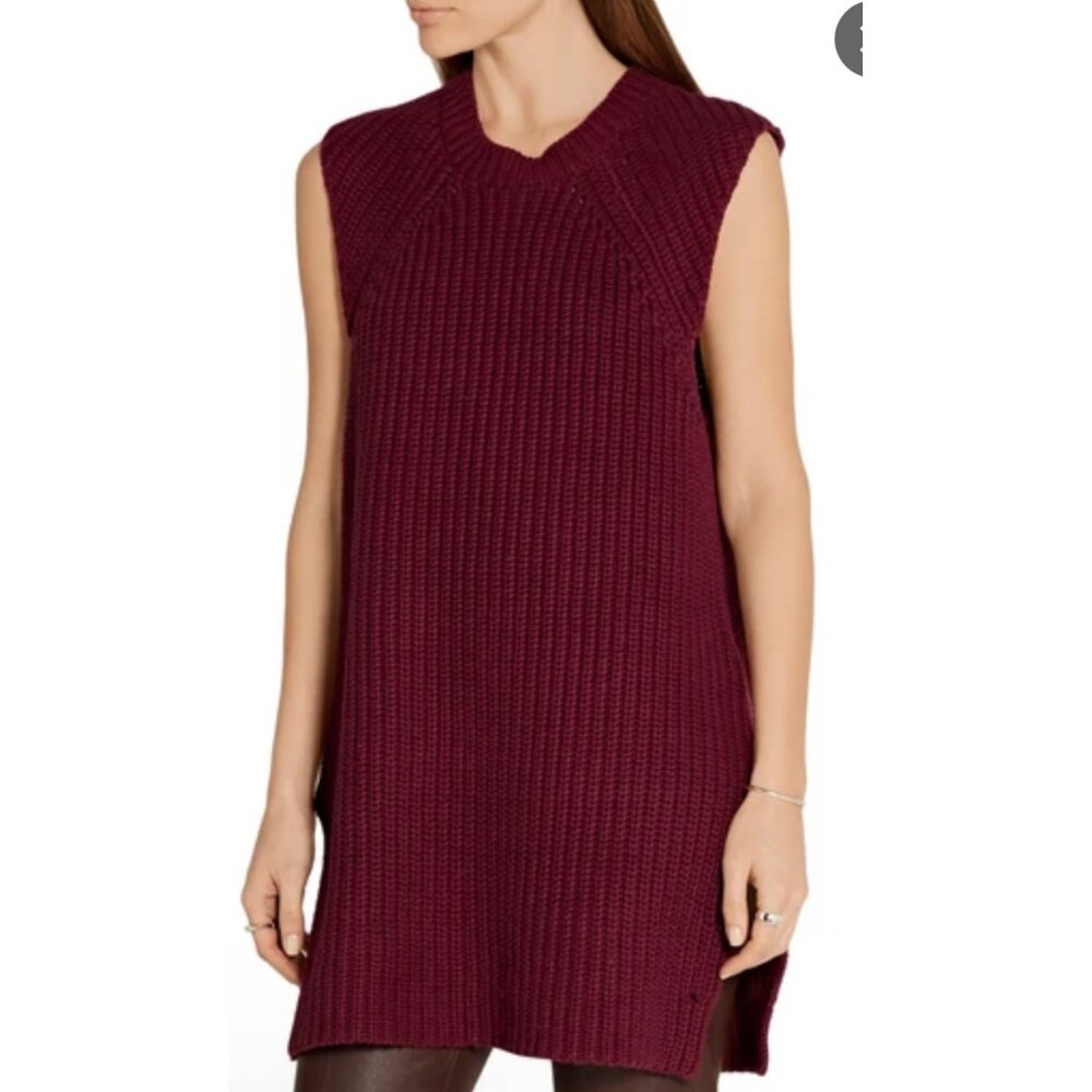 By Malene Birger Chunky Knit Linen Long Vest Womens Small Red Preppy Fisherman - Picture 2 of 16